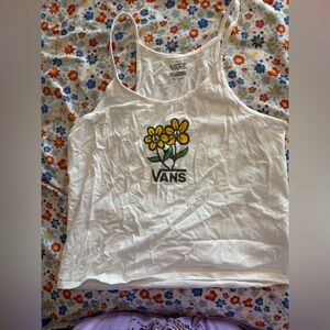 Vans White Tank Top with Blue and Yellow Floral Design